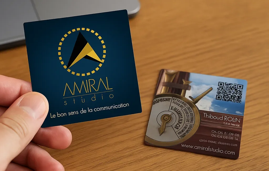 Carte de visite professionnelle en gros plan — création de cartes de visite personnalisées et identité visuelle par Amiral Studio à Metz et Thionville en Moselle